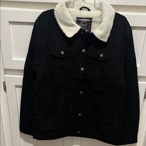 Men's Black Sherpa-Lined Trucker jacket